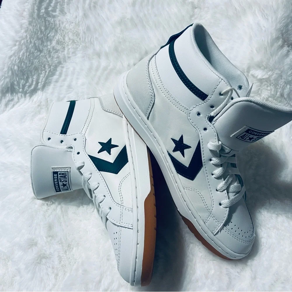 Converse Pro Blaze White and Green High-Top Speakers
